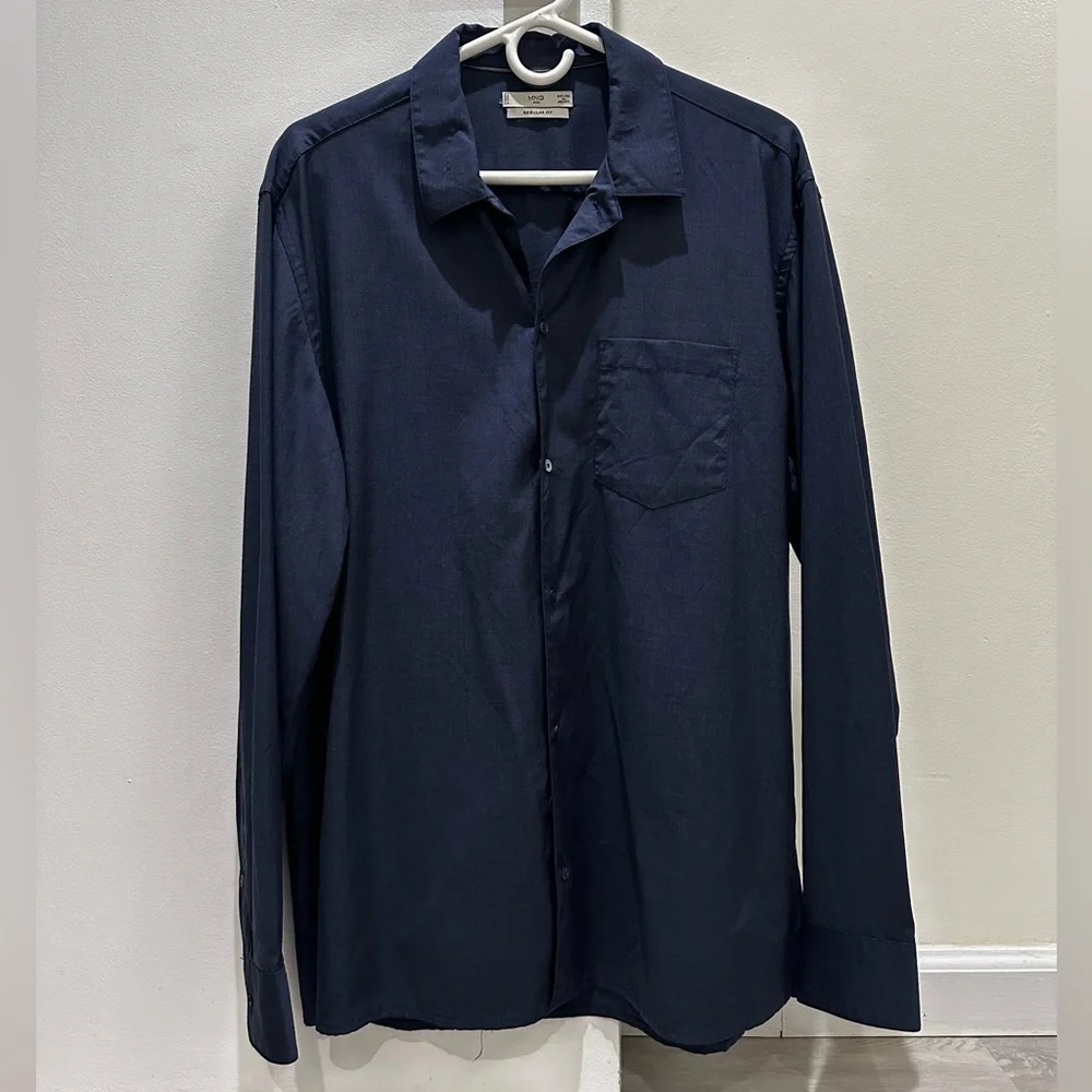 NWOT Mango Men Button Down Navy Shirt XL - Picture 3 of 7